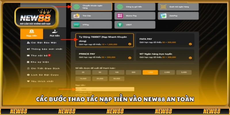 Quy trình nạp tiền vào New88 chi tiết và bảo mật